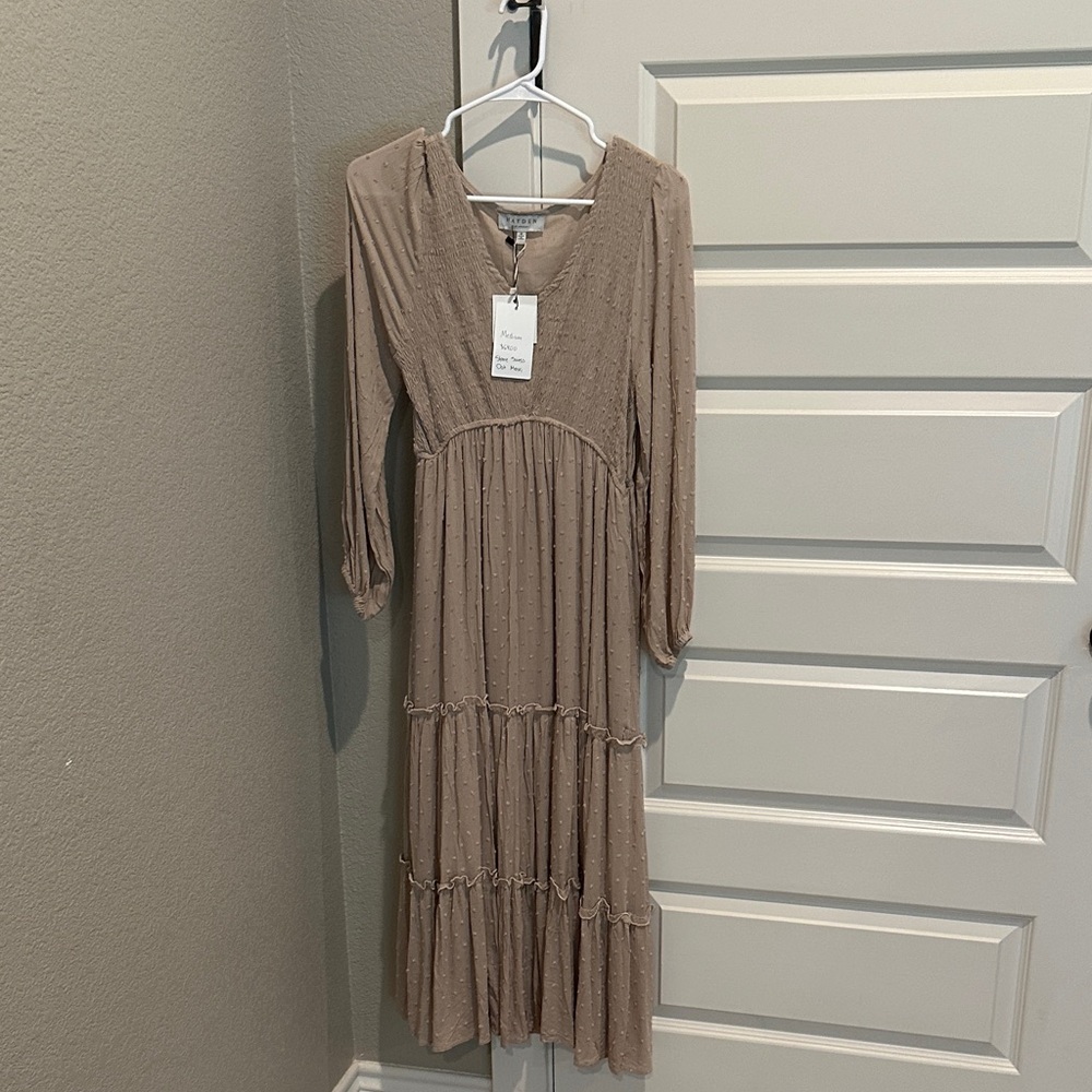 Hayden Beige Long Sleeve Maxi Dress